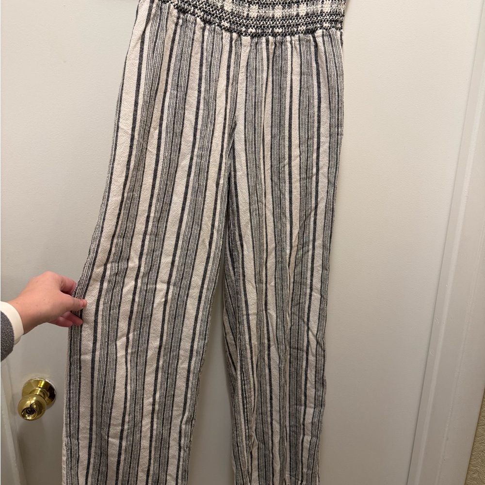 Rewash Linen Black and White Striped Wide Leg Pants